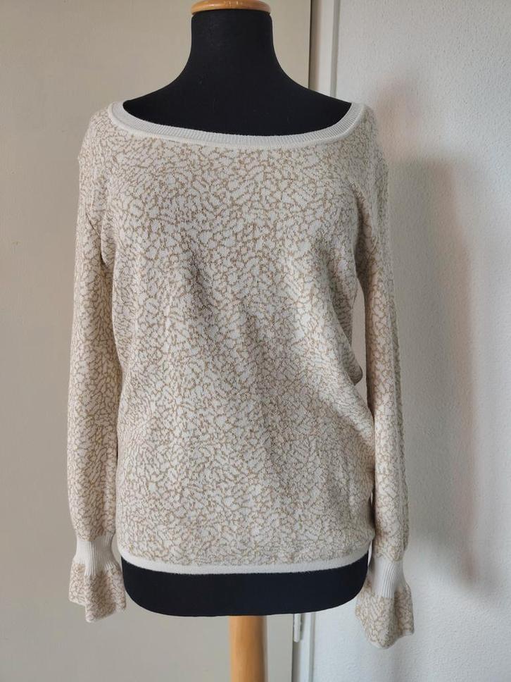 Nukus Trui Beige-Wit Pofmouwen, Kleding | Dames, Truien en Vesten, Zo goed als nieuw, Maat 38/40 (M), Beige, Ophalen of Verzenden