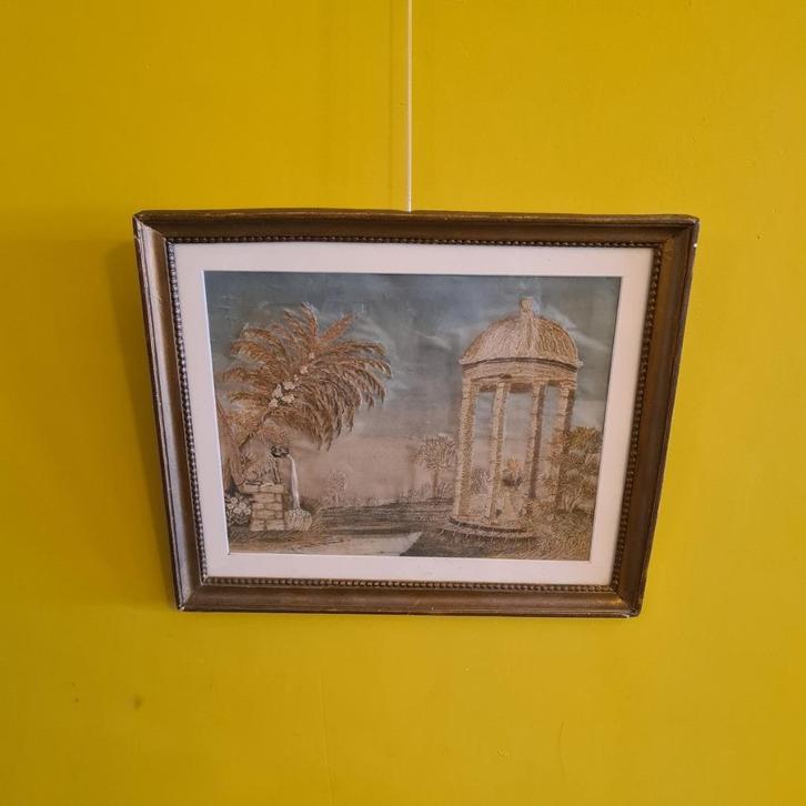 Frans zijden borduurwerk met de Temple de l'Amour, 18e eeuw, Antiek en Kunst, Kunst | Overige Kunst, Ophalen of Verzenden