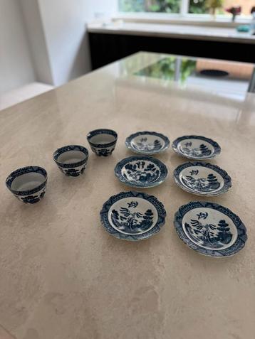 Blauw wit servies delftsblauw porselein willow pattern thee beschikbaar voor biedingen