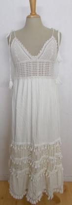 Ibiza/boho lange beige maxi jurk met gehaakte stukken! M, Maat 38/40 (M), Verzenden, Beige, Zo goed als nieuw