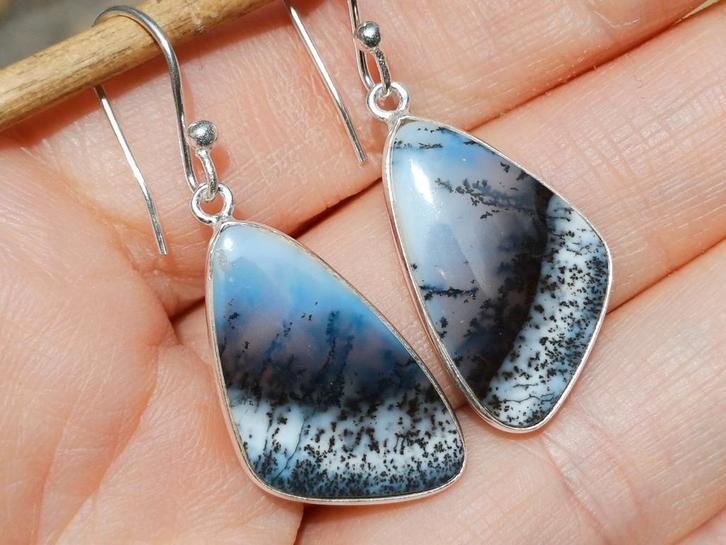 Vanoli 925 zilveren oorbellen met dentriet opaal, Sieraden, Tassen en Uiterlijk, Oorbellen, Nieuw, Hangers, Zilver, Overige kleuren