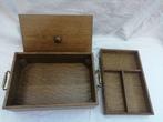 Antiek Eiken Kistje Bewaardoos m. Vakken juwelen accessoires, Ophalen of Verzenden