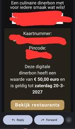 Dinerbon €50, Tickets en Kaartjes, Eén persoon