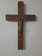 antiekhouten kruis, bronzen Christus. periode 1910-1920, Ophalen of Verzenden