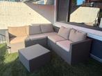 Rotan loungebank 5 zits met tafel en kussens, Ophalen, 5 zitplaatsen, Gebruikt, Rotan
