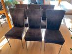 Zes velours eetkamerstoelen, Huis en Inrichting, Ophalen, Gebruikt, Bruin, Metaal