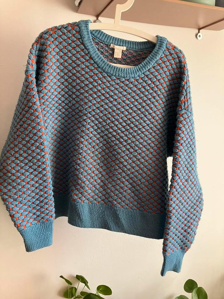 Trui retro vintage look maat 42/44 M/L blauw oranje gebreid, Kleding | Dames, Truien en Vesten, Gedragen, Maat 42/44 (L), Overige kleuren