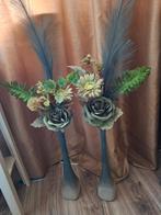 Decoratieve Vazen met Kunstbloemen - Set van 2 groen tinten, Ophalen, Overige materialen, Zo goed als nieuw, Minder dan 50 cm
