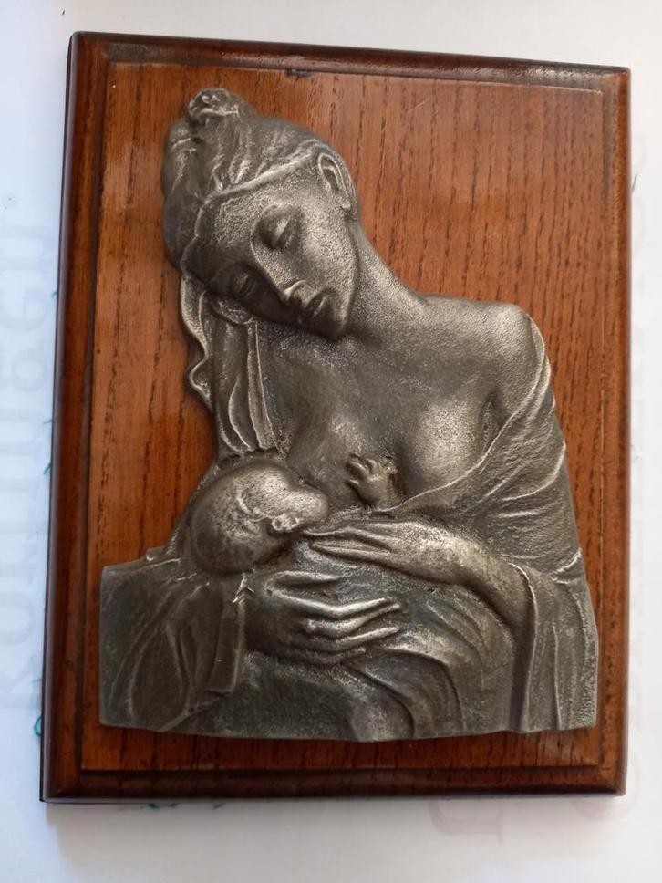 Maria icoon/houten paneel/metaal, Antiek en Kunst, Antiek | Woonaccessoires, Ophalen of Verzenden