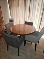 ovale en of ronde eettafel  met 4 nette stoelen, Ophalen, Gebruikt, 100 tot 150 cm, Vijf personen of meer