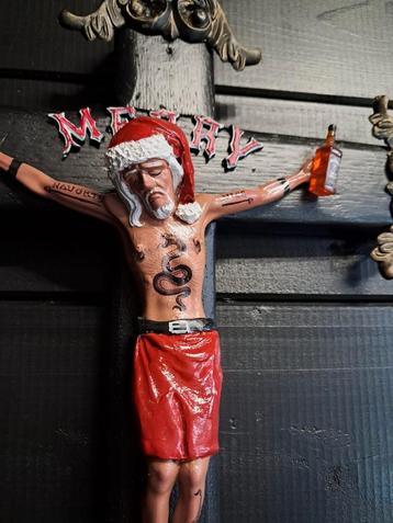 Tattoo kerstman Jezus hand geschilderd silly art beschikbaar voor biedingen