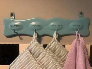 Vintage Antiek Brocante Emaille Keukenrek met Haken beschikbaar voor biedingen