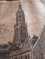 Oude Ets gesigneerd Rhenen, met de toren van de Cunerakerk, Antiek en Kunst, Ophalen of Verzenden