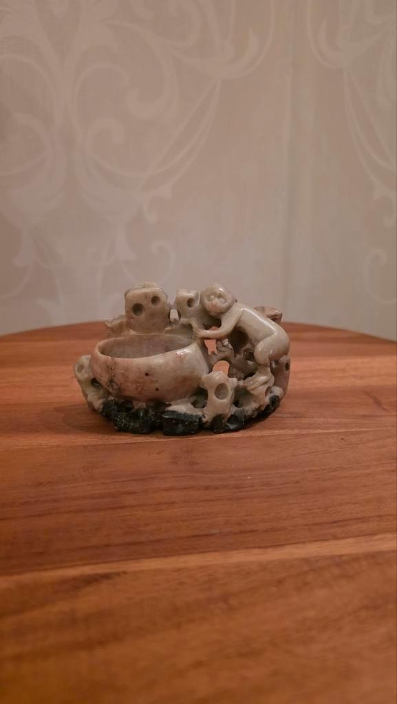 Antiek Speksteen Beeld / Vaas / Kommetje - Aap, Antiek en Kunst, Kunst | Beelden en Houtsnijwerken, Verzenden