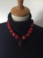 RODE KETTING handgemaakt met hanger 44 cm, Sieraden, Tassen en Uiterlijk, Kettingen, Ophalen of Verzenden, Zo goed als nieuw, Rood