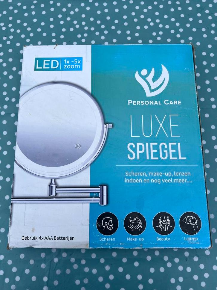 Luxe chrome scheerspiegel met verlichting - nieuw, Huis en Inrichting, Badkamer | Badtextiel en Accessoires, Nieuw, Ophalen of Verzenden