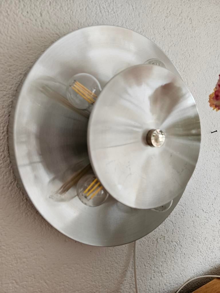 Vintage Charlotte Perriand 70s Honsel disk wandlamp, .., .., Gebruikt, Ophalen of Verzenden