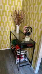 Bijzettafel glas zwart, Minder dan 55 cm, Rond, Glas, Ophalen