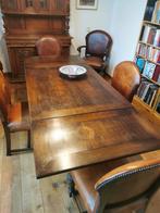 Uittrekbare eiken tafel, met leren stoelen, Ophalen, Zo goed als nieuw, 4 tot 6 stoelen