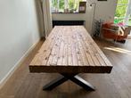 Tafel vurenhout, ijzeren onderstel, 200 cm of meer, 100 tot 150 cm, Gebruikt, Rechthoekig