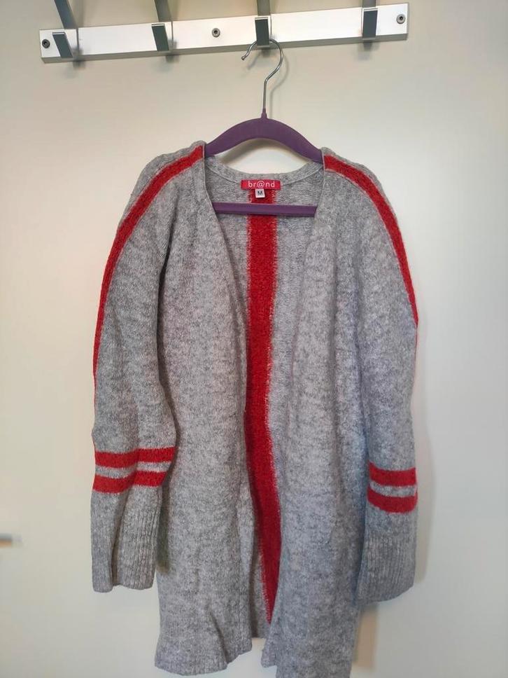 Deels wollen Br@nd vest, grijs met rode strepen, maat 140, Kinderen en Baby's, Kinderkleding | Maat 140, Gebruikt, Meisje, Trui of Vest