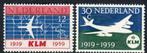 Nederland NVPH nrs. 729 - 730, 40 jaar KLM 1959, Postzegels en Munten, Verzenden, Na 1940, Postfris