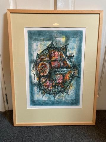 "Vis". Gouache van Pierre Mas (België,1933). beschikbaar voor biedingen