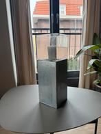 Stijlvolle windlicht/kandelaar met zinken voet en glas, Ophalen, Gebruikt, 25 tot 50 cm, Metaal