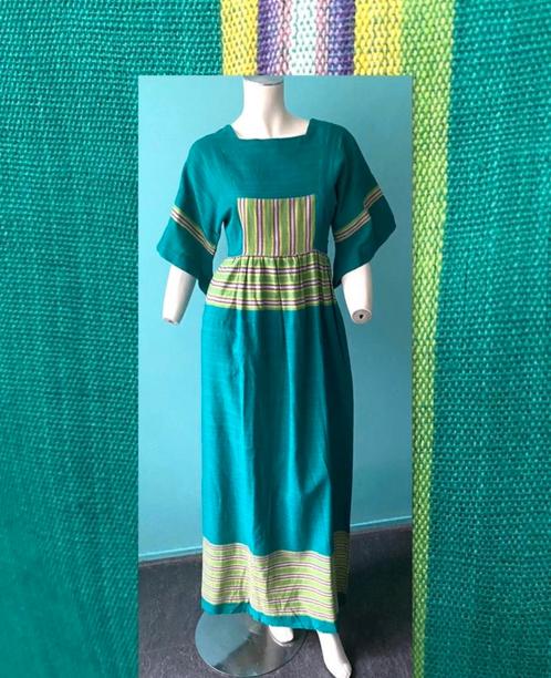 Vintage originele jaren 70 maxi jurk groen maat 36, Kleding | Dames, Jurken, Gedragen, Maat 36 (S), Groen, Onder de knie, Verzenden