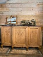 Driedeurs Frans eiken dressoir kast met zwart marmer, Ophalen