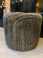 100% ECHT BRUIN GRIJS BONT BONTEN POEF VOETENBANKJE, Minder dan 50 cm, Design, Rond, Ophalen of Verzenden