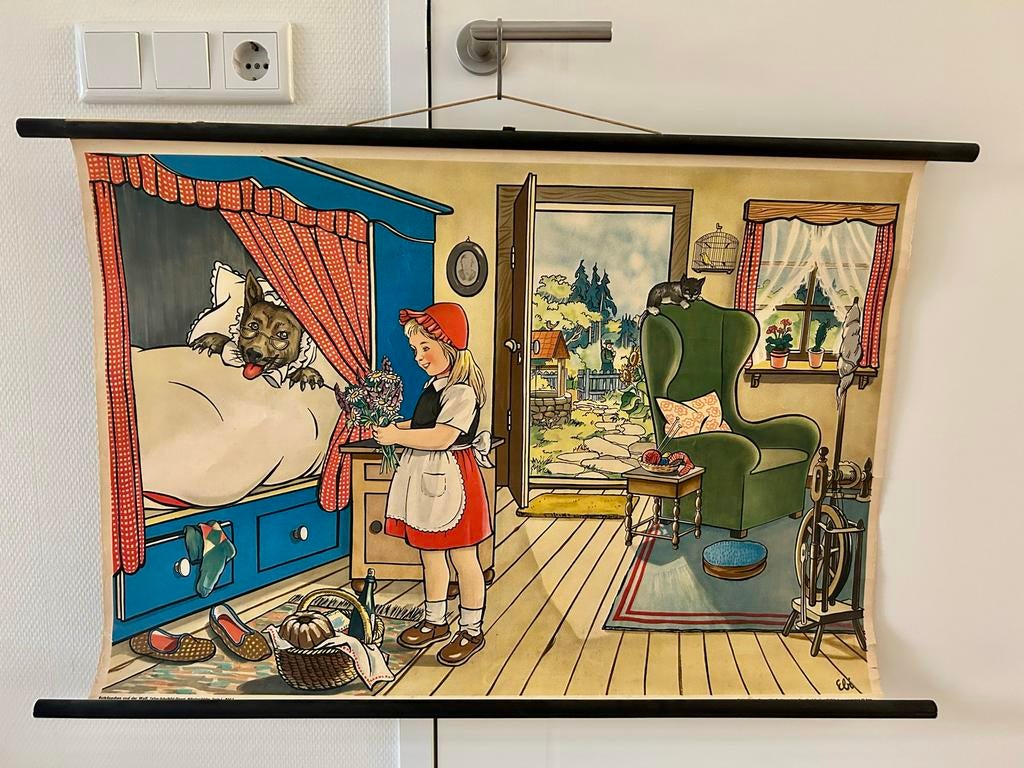 Vintage sprookjesplaat Roodkapje jaren ‘50, Antiek en Kunst, Ophalen of Verzenden, Geschiedenis