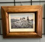 Engels jachtafereel met paarden en honden.Set van 2 36x30cm, Antiek en Kunst, Kunst | Schilderijen | Klassiek, Ophalen of Verzenden