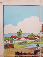 Hooi oogsten oude schoolplaat uit Frankrijk litho op canvas., Antiek en Kunst, Ophalen of Verzenden