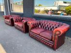 3 x Springvale Chesterfield banken rood GRATIS BEZORGD, Gebruikt, 125 cm of meer, Leer, Ophalen of Verzenden