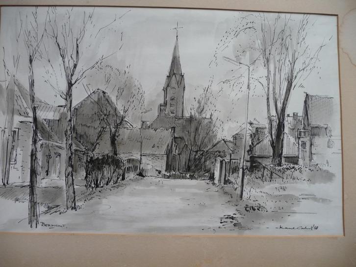 Oud Berkhout kerk en huizen '68 Karel Kolnot verzenden kan, Antiek en Kunst, Kunst | Schilderijen | Klassiek, Ophalen