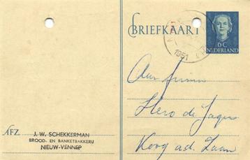 J.W. Schekkerman, Nieuw-Vennep - 10.1951 - briefkaart beschikbaar voor biedingen