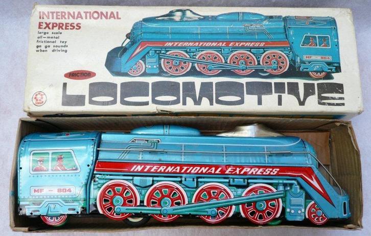 Stoomlocomotief blik bodemloper mf china 804. 40 cm., Antiek en Kunst, Antiek | Speelgoed, Ophalen of Verzenden