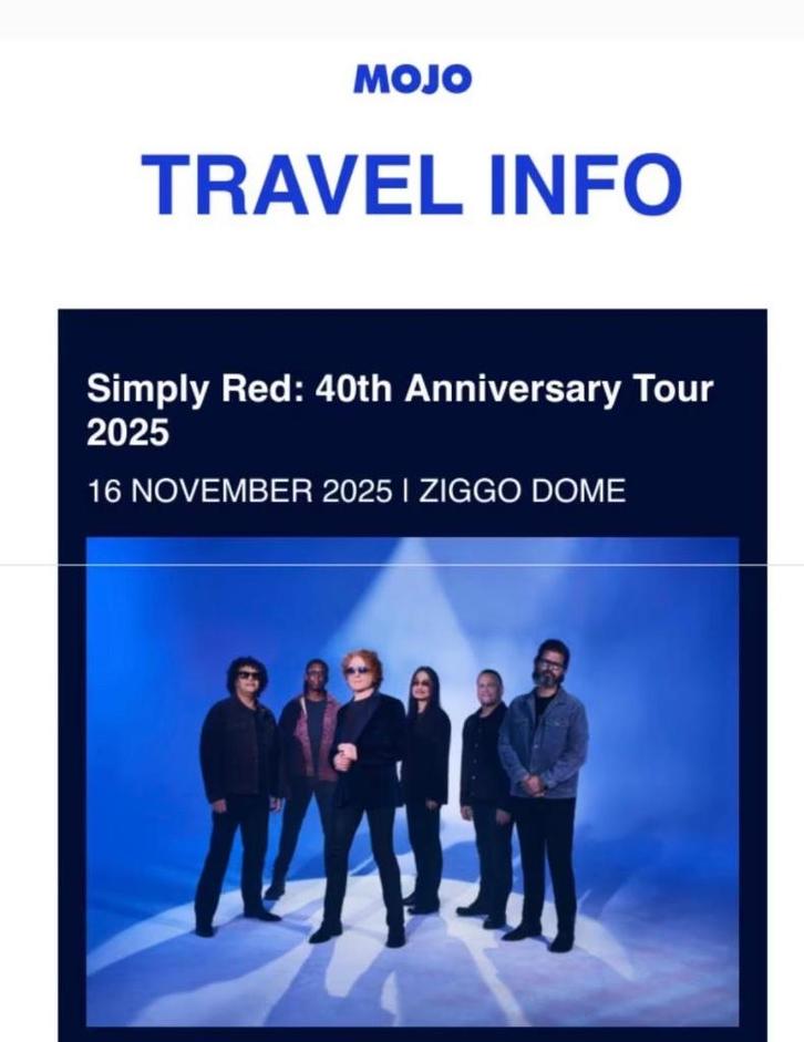 Simply Red concert kaarten Ziggo Dome 16 November, Tickets en Kaartjes, Concerten | Pop, Twee personen, November