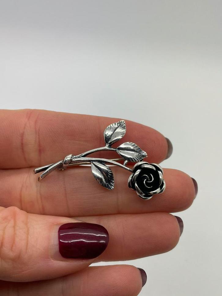 B892 Prachtige zilveren Teka broche roos, Sieraden, Tassen en Uiterlijk, Antieke sieraden, Broche, Zilver, Ophalen of Verzenden