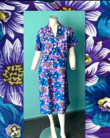 Vintage jaren 70 jurk paars/blauw bloemen maat 44 beschikbaar voor biedingen