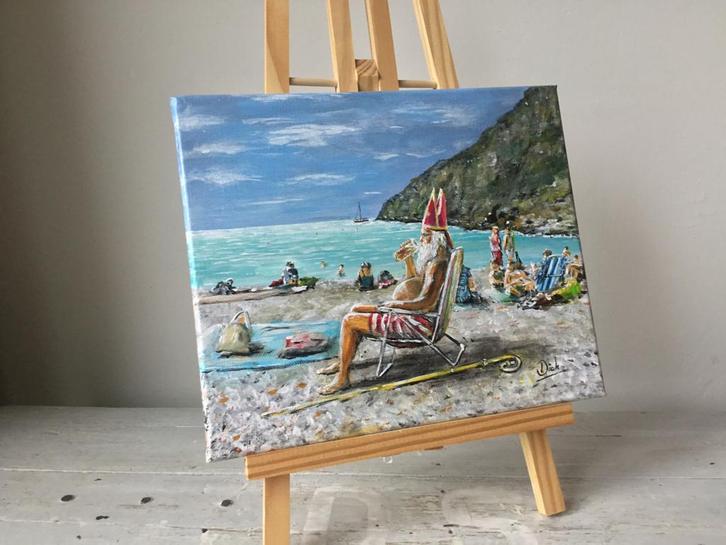 Sinterklaas weer in Spanje Granadella - Acryl schilderij, Antiek en Kunst, Kunst | Schilderijen | Klassiek, Ophalen