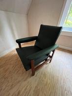 Vintage lounge fauteuil leder en hout, Huis en Inrichting, Fauteuils, Ophalen, Hout, 50 tot 75 cm