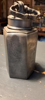 Antieke Tinnen Fles met Inscriptie., Ophalen of Verzenden