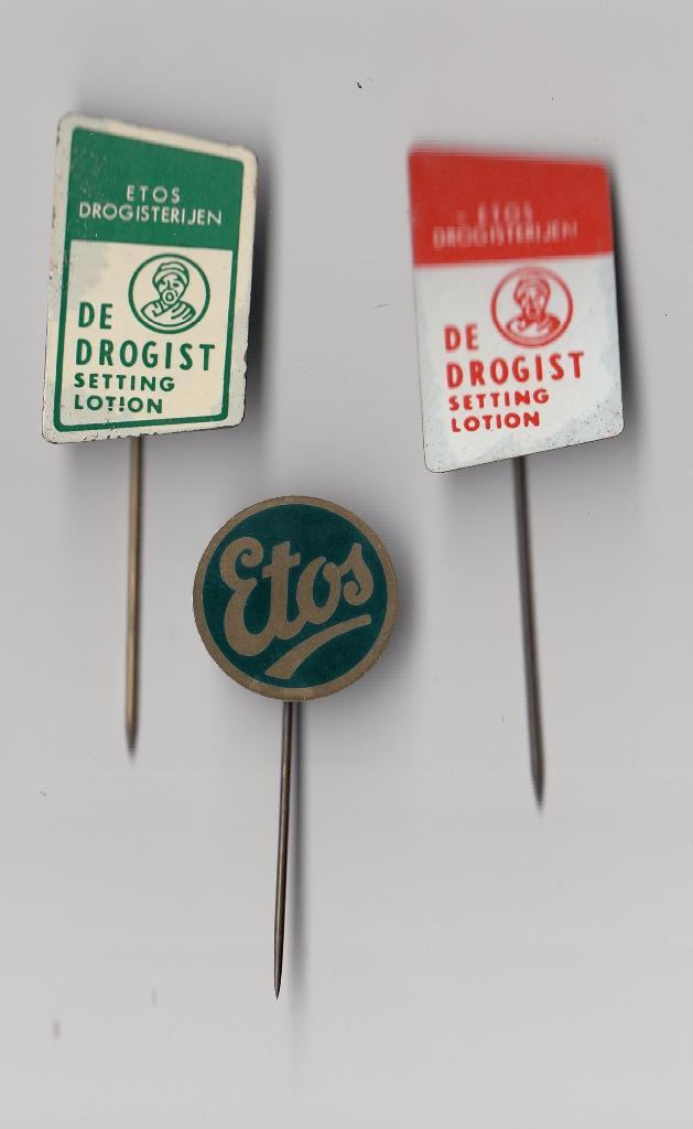 Etos Drogist Drogisterij speldjes, Verzamelen, Speldjes, Pins en Buttons, Gebruikt, Speldje of Pin, Overige onderwerpen, Ophalen of Verzenden