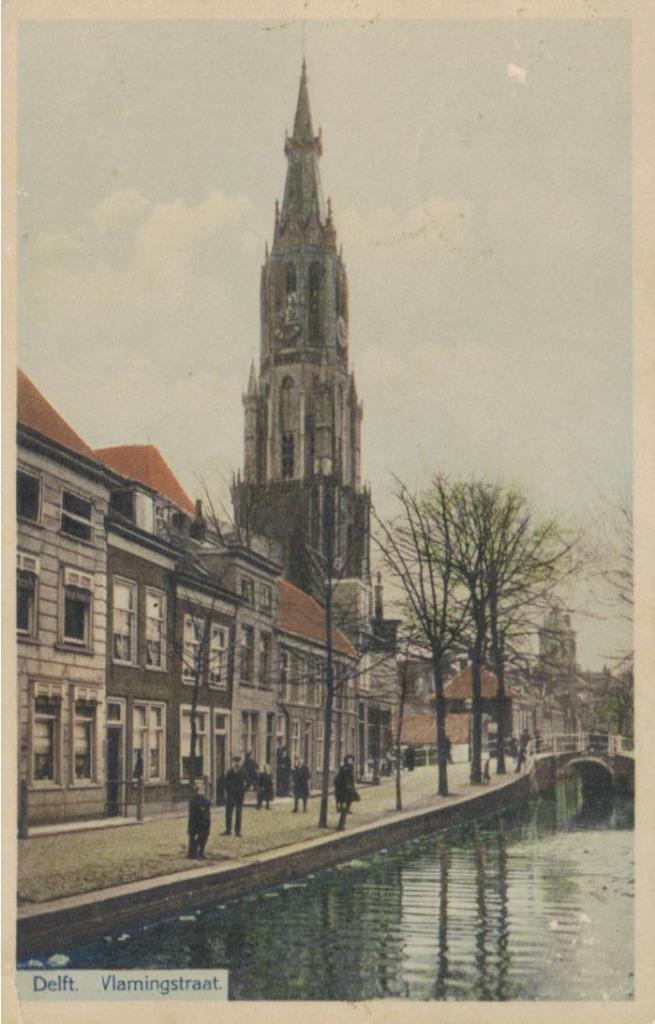 14 126 Delft Vlamingstraat 1912 gelopen, Verzamelen, Ansichtkaarten | Nederland, Gelopen, Zuid-Holland, Voor 1920, Ophalen of Verzenden