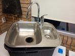 Inbouw keuken wasbak met Grohe mengkraan (gebruikt), Gebruikt, Minder dan 100 cm, Grijs, 25 tot 50 cm