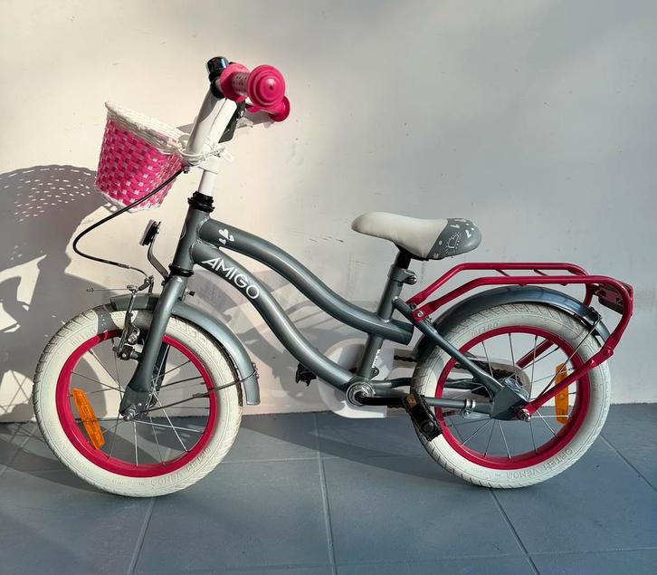 AMIGO Lovely 14 Inch Meisjes Terugtraprem INCL Zijwieltjes, Fietsen en Brommers, Fietsen | Kinderfietsjes, Zo goed als nieuw, Minder dan 16 inch