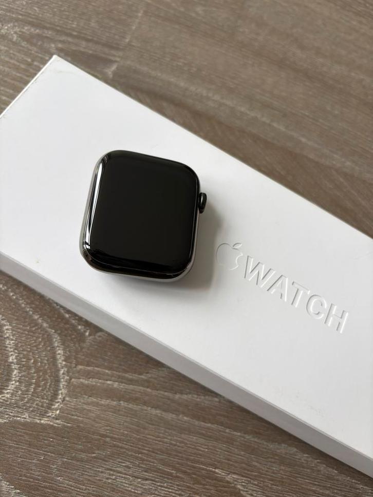 Apple Watch Series 9 45mm Graphite stainless Steel, Sieraden, Tassen en Uiterlijk, Smartwatches, Zo goed als nieuw, iOS, Zwart