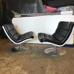2 Artifort F978 978 fauteuil stoel zwart leer lounge retro, Ophalen, Gebruikt, Leer, Nvt